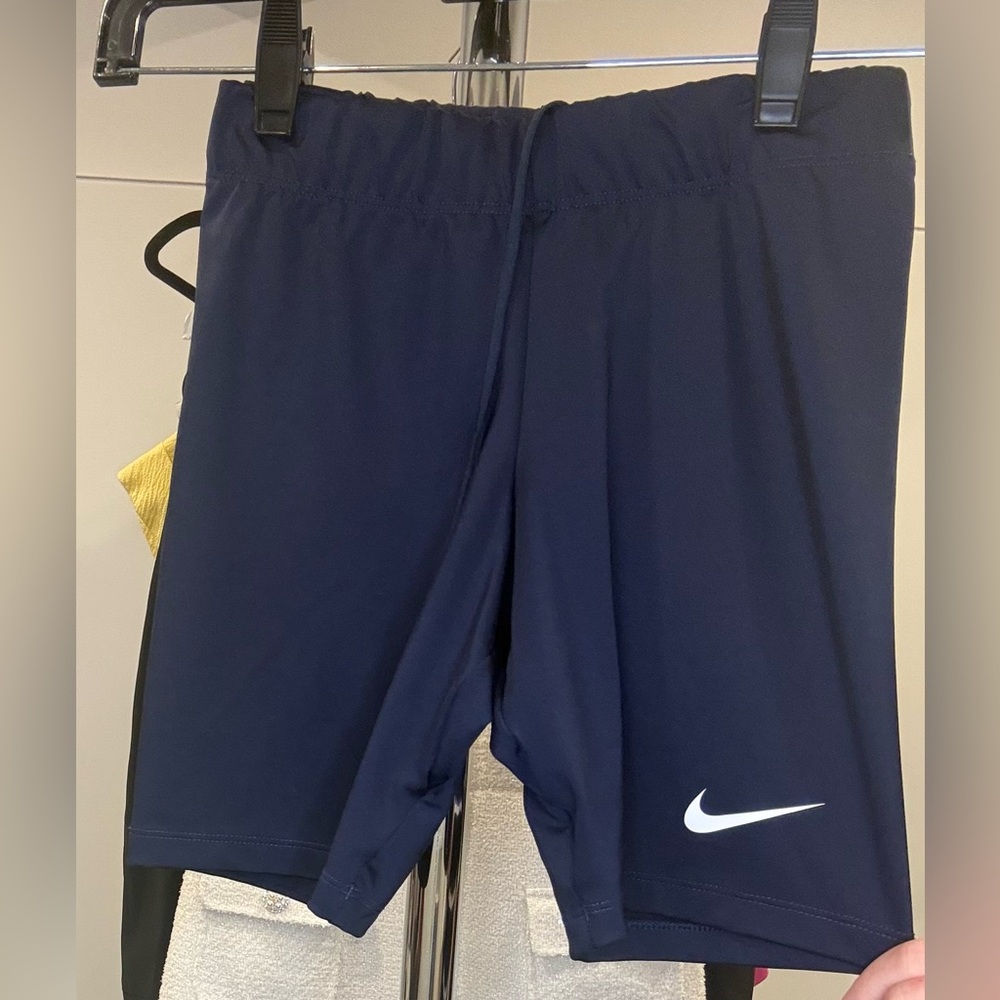 Nike Navy Women's Bike Shorts with White Swoosh